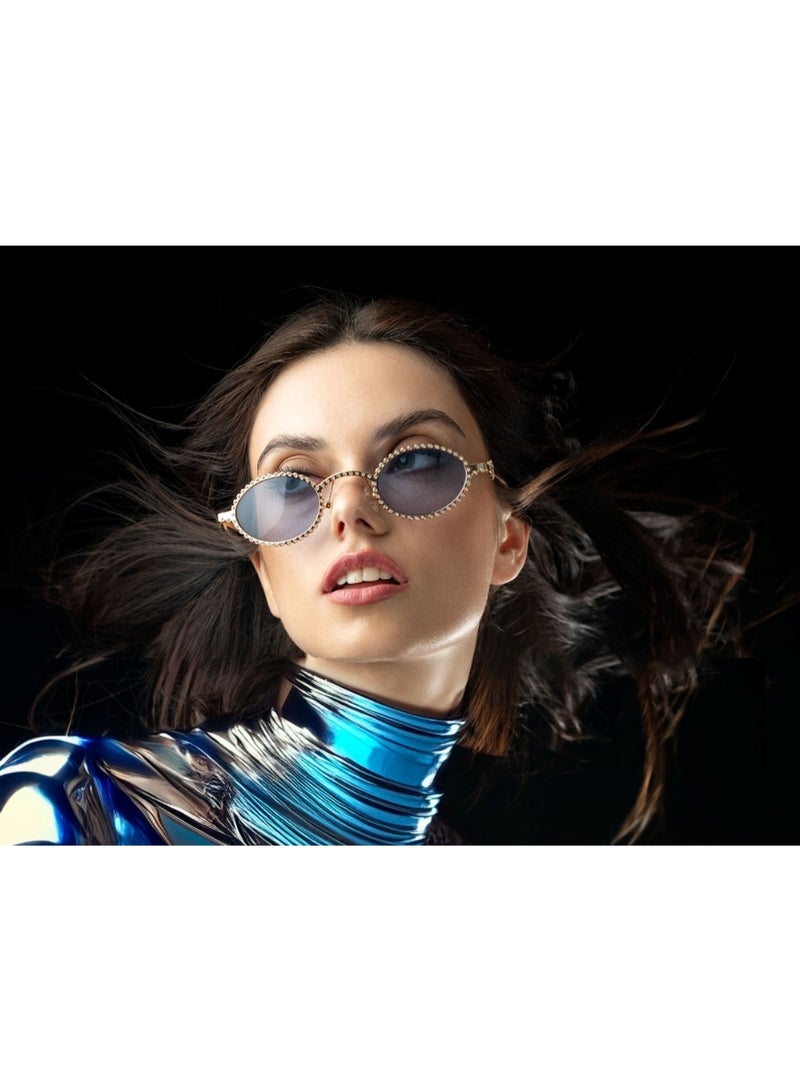 SOL.K Ruxi-K Blue Lense Sunglasses - Striking Blue Nylon Lenses with 100% UV Protection - Durable Stainless Steel Frame Adorned with Swarovski Crystals,Full1-Year Warranty - Image 4