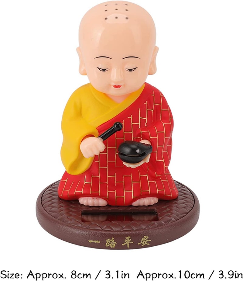 AUGEN Small Buddhist Monk Solar Ornaments, Automatic Nodding Lucky Meaning Light Energy Sensing EcoFriendly, Solar Buddhist Monk Statue Decoration for Home Car Dashboard (Pack of 1)(C, Red) - Image 2