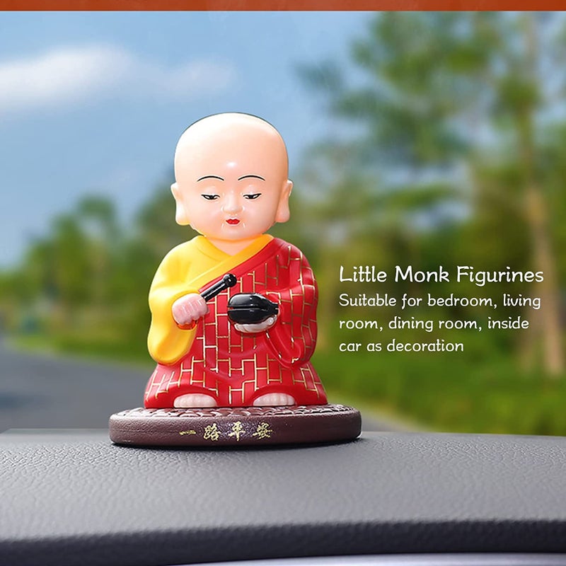 AUGEN Small Buddhist Monk Solar Ornaments, Automatic Nodding Lucky Meaning Light Energy Sensing EcoFriendly, Solar Buddhist Monk Statue Decoration for Home Car Dashboard (Pack of 1)(C, Red) - Image 3