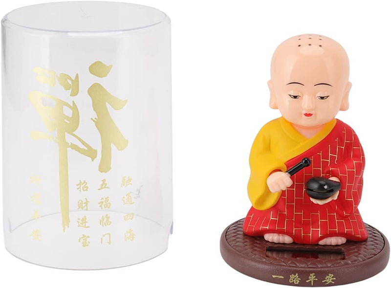 AUGEN Small Buddhist Monk Solar Ornaments, Automatic Nodding Lucky Meaning Light Energy Sensing EcoFriendly, Solar Buddhist Monk Statue Decoration for Home Car Dashboard (Pack of 1)(C, Red) - Image 1
