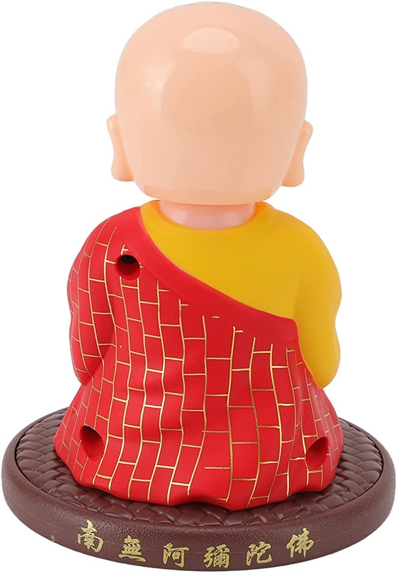 AUGEN Small Buddhist Monk Solar Ornaments, Automatic Nodding Lucky Meaning Light Energy Sensing EcoFriendly, Solar Buddhist Monk Statue Decoration for Home Car Dashboard (Pack of 1)(C, Red) - Image 5