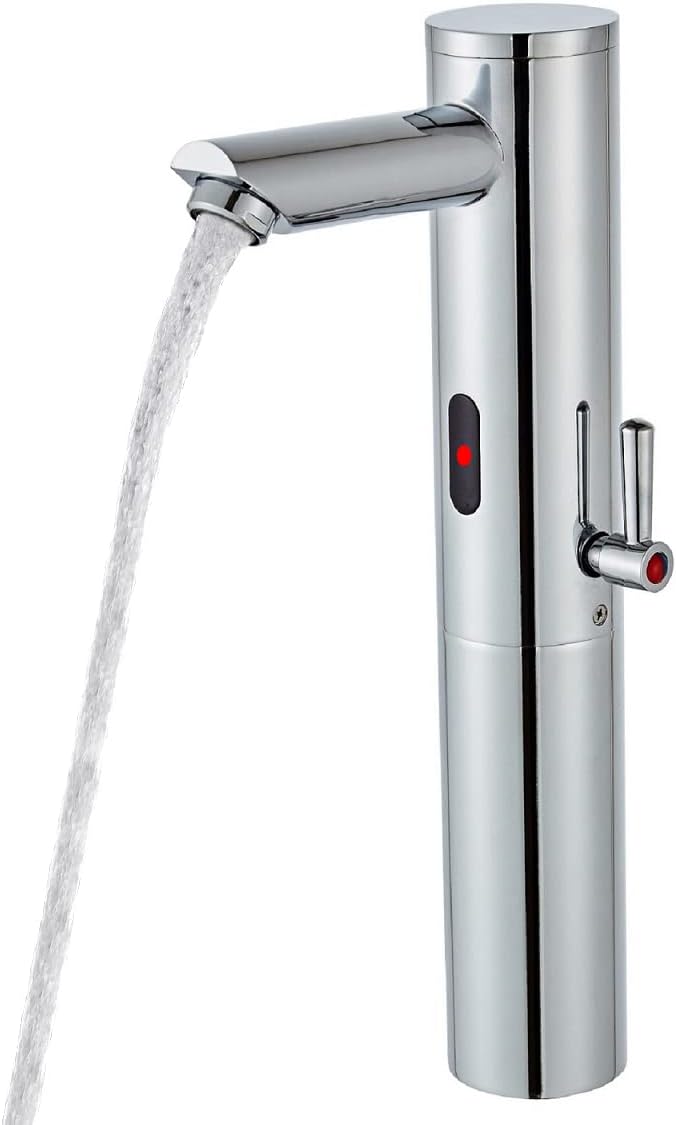 HOOMEE Automatic Touchless Bathroom Sink Faucet Tall Body Motion Activated Sensor Hands Free Commercial Brass Faucets Adjustable Cold Hot 1 Hole Single Handle Basin Vessel Auto Water Mixer（Chrome） - Image 1