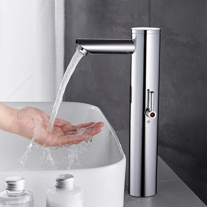 HOOMEE Automatic Touchless Bathroom Sink Faucet Tall Body Motion Activated Sensor Hands Free Commercial Brass Faucets Adjustable Cold Hot 1 Hole Single Handle Basin Vessel Auto Water Mixer（Chrome） - Image 2