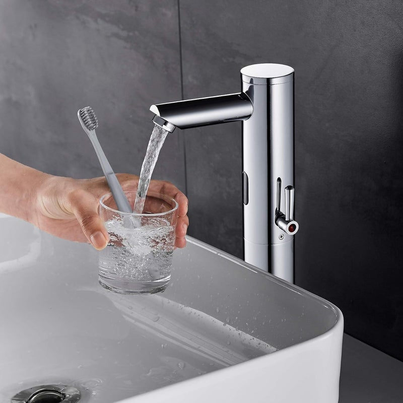 HOOMEE Automatic Touchless Bathroom Sink Faucet Tall Body Motion Activated Sensor Hands Free Commercial Brass Faucets Adjustable Cold Hot 1 Hole Single Handle Basin Vessel Auto Water Mixer（Chrome） - Image 3