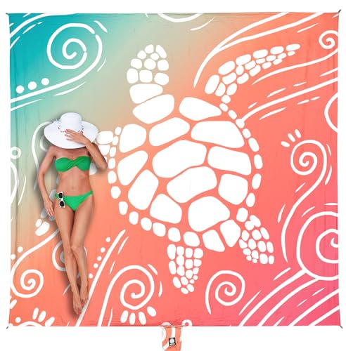 WEKAPO Beach Blanket Waterproof Sandproof Oversized Extra Large Sand Free Beach Mat with Stakes, Storage Bag - Essentials for Outdoor Beach, Picnic (Sea Turtle, 8 X 7 FT (1~4 Person)) - Image 1