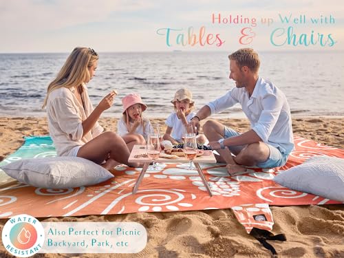 WEKAPO Beach Blanket Waterproof Sandproof Oversized Extra Large Sand Free Beach Mat with Stakes, Storage Bag - Essentials for Outdoor Beach, Picnic (Sea Turtle, 8 X 7 FT (1~4 Person)) - Image 4