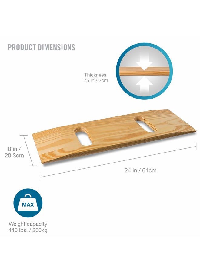 DMI لوح نقل مصنوع من الخشب الثقيل لمساعدة المرضى وكبار السن وذوي الاحتياجات الخاصة في النقل والانزلاق، مؤهل لـ FSA و HSA، يتحمل حتى 440 رطلاً، 2 مقبض مقطوع، 24 × 8 × 1 - Image 2