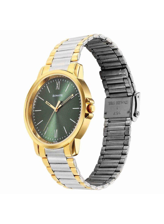 Sonata 77083BM01 Men’s Watch – Green Dial, Stainless Steel Strap, Quartz Movement, 3 ATM Water Resistance - Image 2