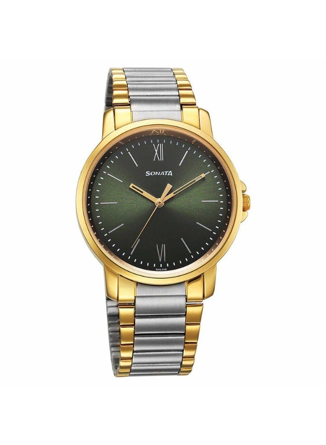 Sonata 77083BM01 Men’s Watch – Green Dial, Stainless Steel Strap, Quartz Movement, 3 ATM Water Resistance - Image 1