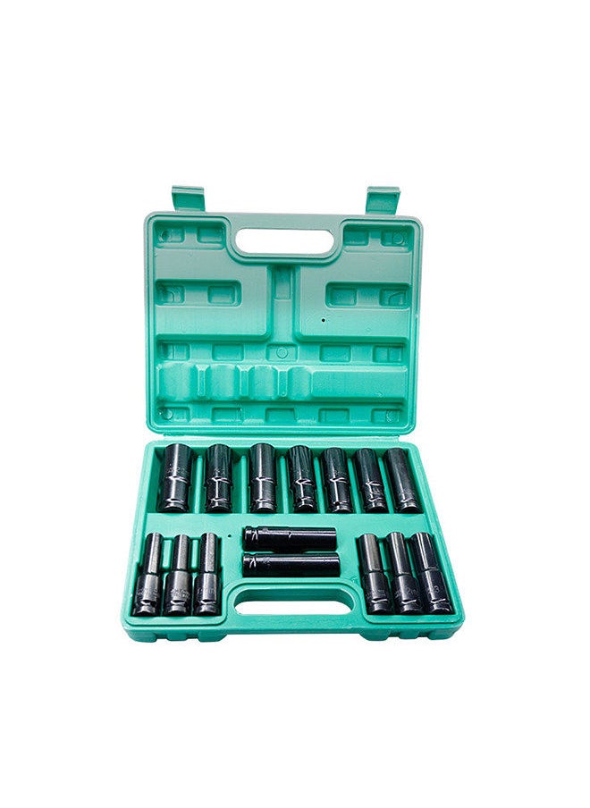 1/2Inch Drive Hex Impact Socket Set 15-Piece Deep Socket Metric Sizes 8-22mm CR-V Material with Storage Box
