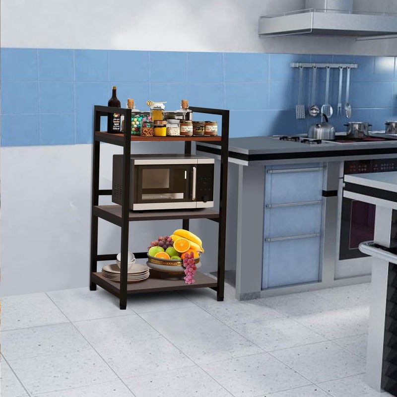 wow craft wow craft 3Tier Multifunctional Rack Kitchen Storage Shelf Microwave Stand Cosmetic Shelf Rack FloorMount Shelf with Black Pipe Design Crafted with Engineered Wood Metal  - Image 2