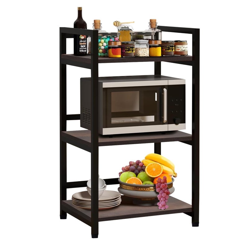 wow craft wow craft 3Tier Multifunctional Rack Kitchen Storage Shelf Microwave Stand Cosmetic Shelf Rack FloorMount Shelf with Black Pipe Design Crafted with Engineered Wood Metal  - Image 1
