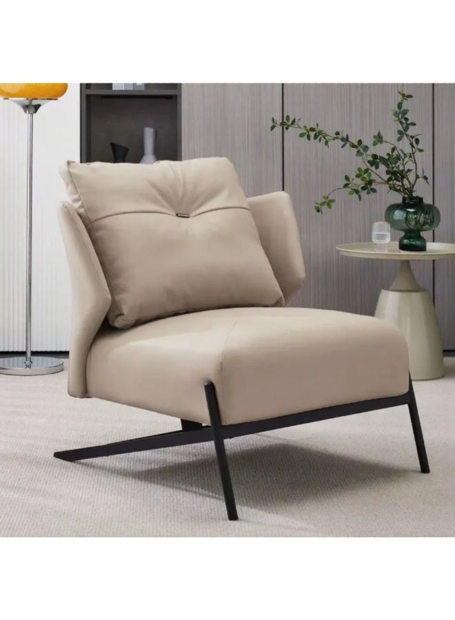Single leather chair with black iron base - Image 1