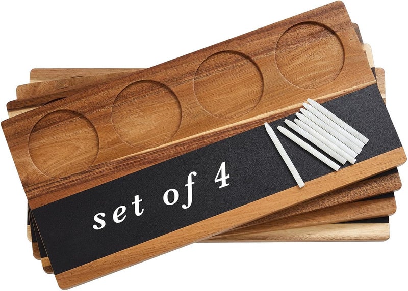 Marsui Marsui Wine Flight Tasting Set of 4 Wooden Whiskey Flight Board with 8 Soapstone Chalks Kit for Beer Whiskey Cocktails Coffee Wine Tasting Party Supplies  - Image 1