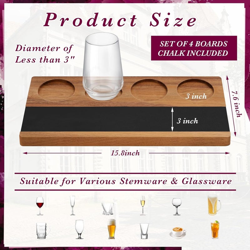 Marsui Marsui Wine Flight Tasting Set of 4 Wooden Whiskey Flight Board with 8 Soapstone Chalks Kit for Beer Whiskey Cocktails Coffee Wine Tasting Party Supplies  - Image 2