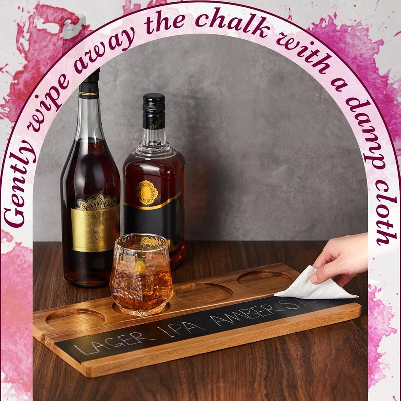 Marsui Marsui Wine Flight Tasting Set of 4 Wooden Whiskey Flight Board with 8 Soapstone Chalks Kit for Beer Whiskey Cocktails Coffee Wine Tasting Party Supplies  - Image 5