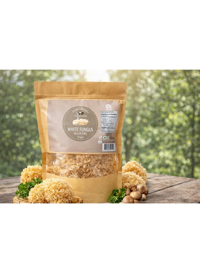 FOOD LIBRARY THE MAGIC OF NATURE Dried Snow Fungus Mushrooms, White Fungus, Natural , 75g | Healthy Edible Mushroom for Soups & Desserts - Image 3