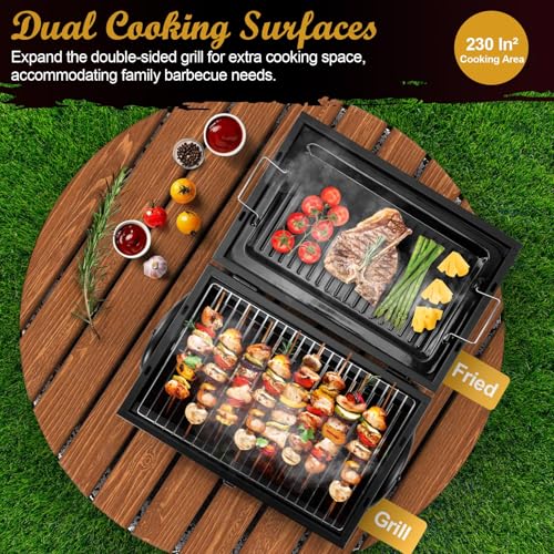 Joyfair Portable Charcoal Grill 2 IN 1 DoubleSided Small Tabletop Barbecue Grill with Food Tray Rack for Outdoor Camping Home Patio BBQ Grilling Heavy Duty Multiuse Easy Assembly 230Sqin - Image 3