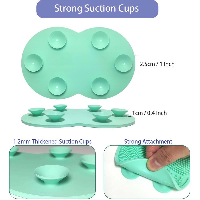 Vasterqua 2 Pcs Makeup Brush Cleaning Mat, Silicone Makeup Brush Cleaner with Back Suction Cups(Green and Pink) - Image 2