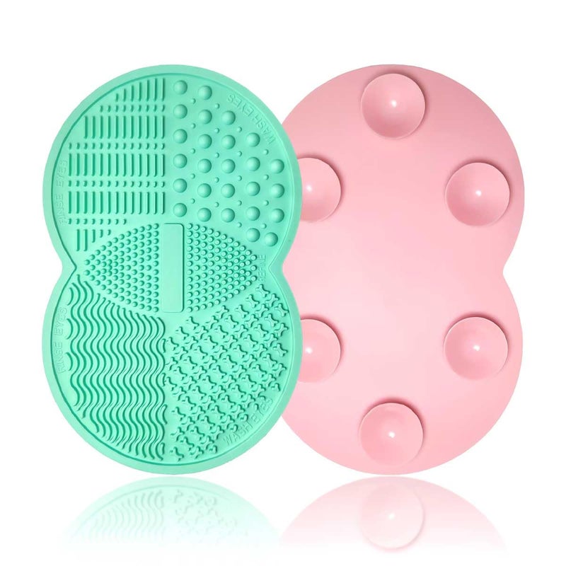 Vasterqua 2 Pcs Makeup Brush Cleaning Mat, Silicone Makeup Brush Cleaner with Back Suction Cups(Green and Pink) - Image 1