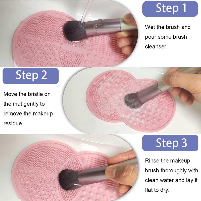 Vasterqua 2 Pcs Makeup Brush Cleaning Mat, Silicone Makeup Brush Cleaner with Back Suction Cups(Green and Pink) - Image 5
