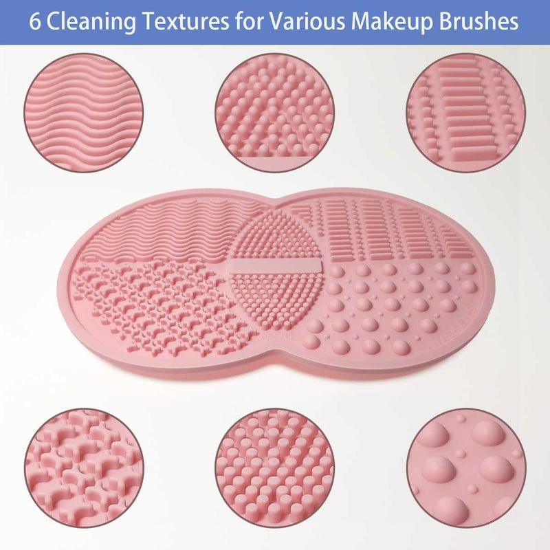 Vasterqua 2 Pcs Makeup Brush Cleaning Mat, Silicone Makeup Brush Cleaner with Back Suction Cups(Green and Pink) - Image 3