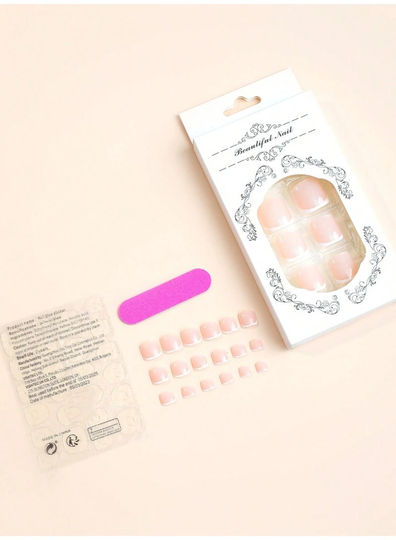 French square fake toenails. Box contains 24 nails with nail file and glue. - Image 2