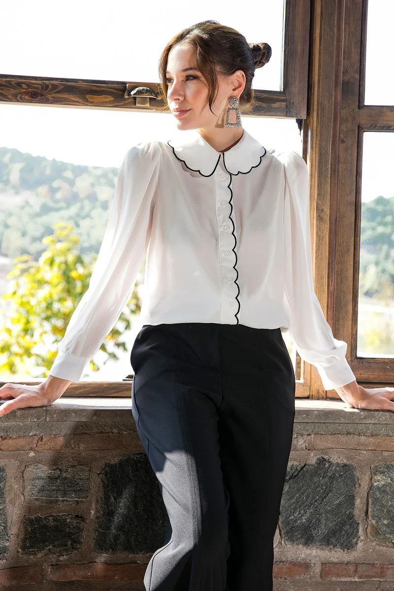 Lela Collar Detailed Regular Fit Chiffon Shirt Women's Shirt 61114410