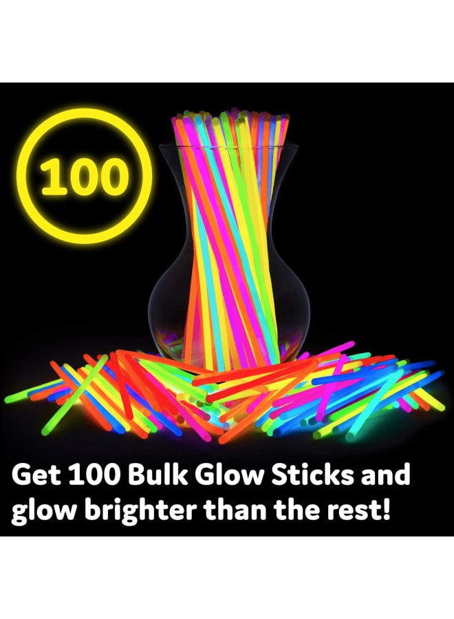 100 Ultra Bright Glow Sticks Bracelets and Necklaces - Premium Glow in the Dark Party Supplies and Decorations - Bulk 8" Glowsticks Party Favors - Image 3