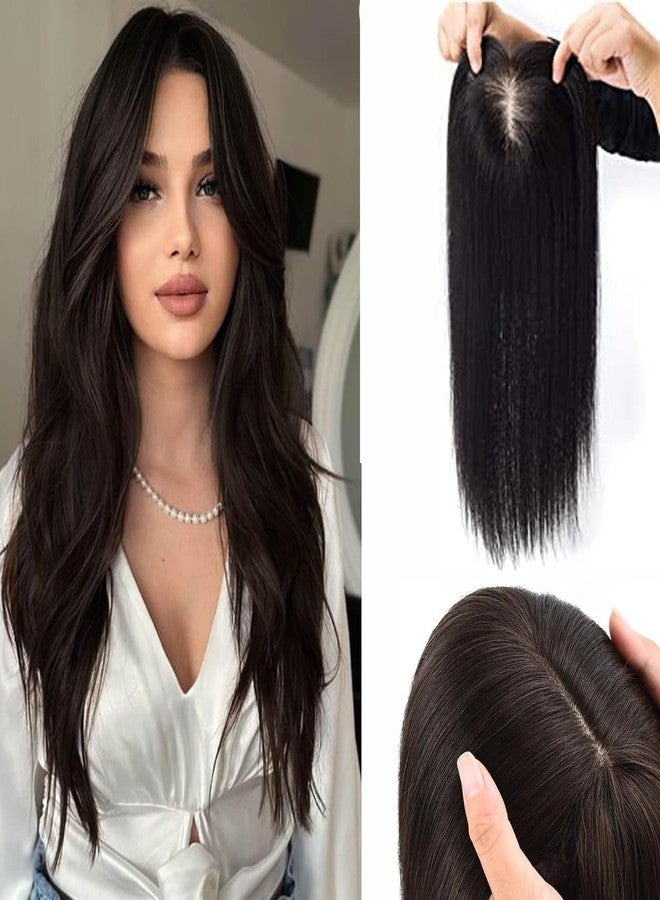 Wizme Silk Base 3 Clip In Straight Hair Topper/Closure Crown Hair Wig Extension For Women/Girls Brown Pack Of 1 - Image 3
