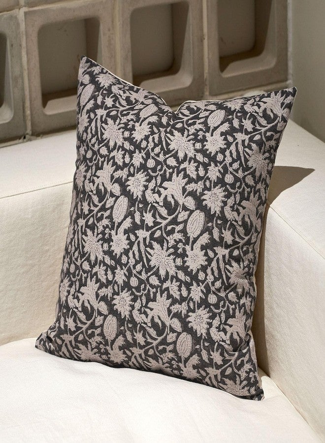Amor Virisso Floral Throw Pillow Covers 18x18 Couch Pillows for Living Room Decorative Accent Pillow Covers Block Print Farmhouse Neutral Pillow Covers Sofa Pillows 1PC, Black - Image 1