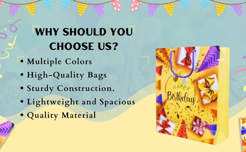 Peeplvalue Pack of 10 Small Size designer Birthday Party Gift Paper bags with Happy b'day prints baby shower - Image 5