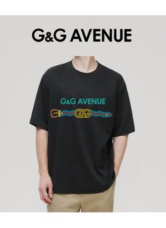 G&G AVENUE Men's Oversized round neck T-shirt, pure cotton thick and high-quality, 1/2 sleeve shirt slim fit new trend black Heavy cotton fabric  - Image 4