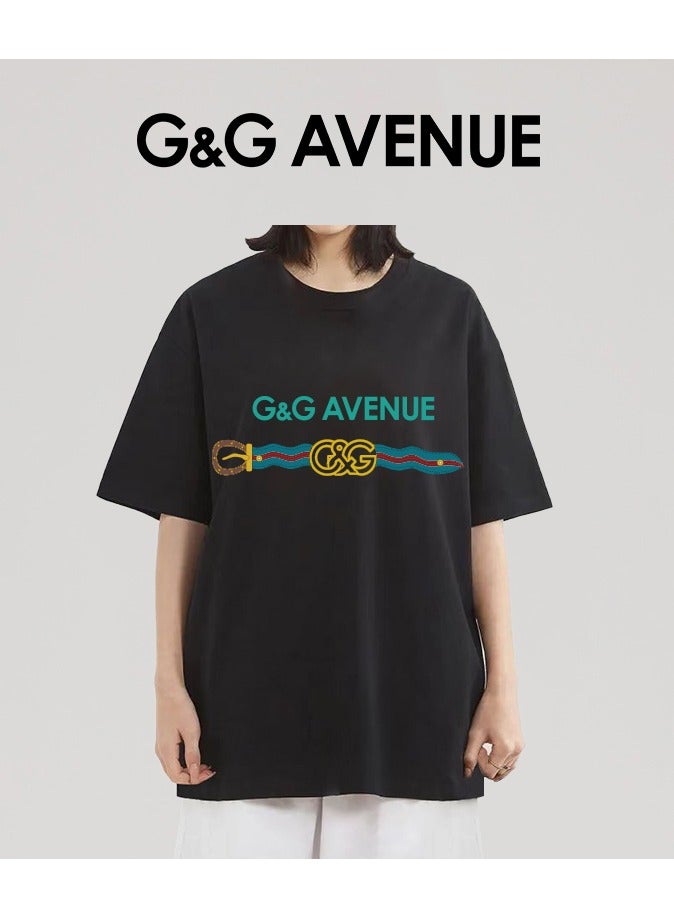 G&G AVENUE Men's Oversized round neck T-shirt, pure cotton thick and high-quality, 1/2 sleeve shirt slim fit new trend black Heavy cotton fabric - Image 5