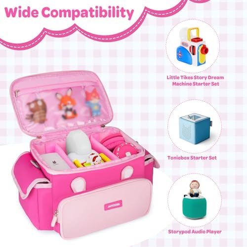Jaffzora Carrying Case Fits for Toniebox & Little Tikes Story Dream Machine Starter Set, Cute Storage Bag Compatible with Toniebox 2 & 1 Audio Player, Tonies Characters and Accessories, Rose Red(Bag Only) - Image 2