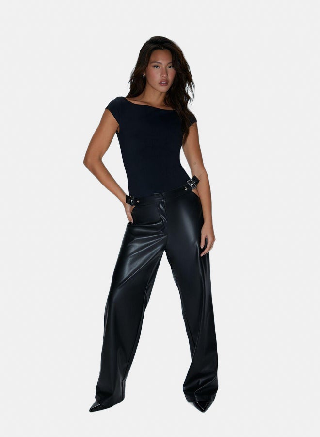 FOREVER 21 Faux Leather Trousers with Belt Detail  - Image 1