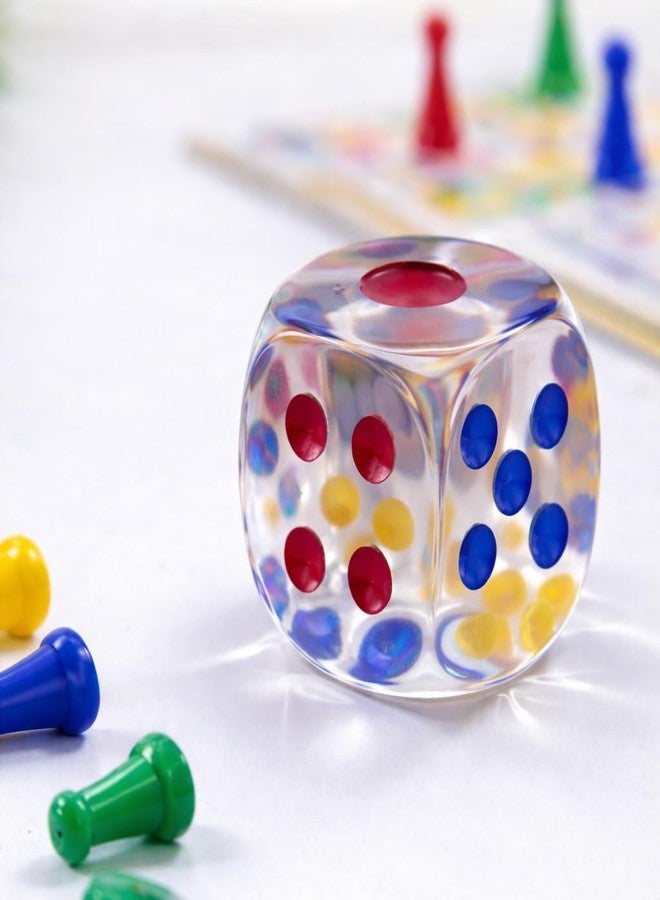 GLADBACK 30 mm Jumbo Transparent Dice Gaming Cube with Colored Dots | Large 6-Sided for Board Games, Casino, Farkle, Snake & Ladders, Monopoly | Pack of 1 - Image 1