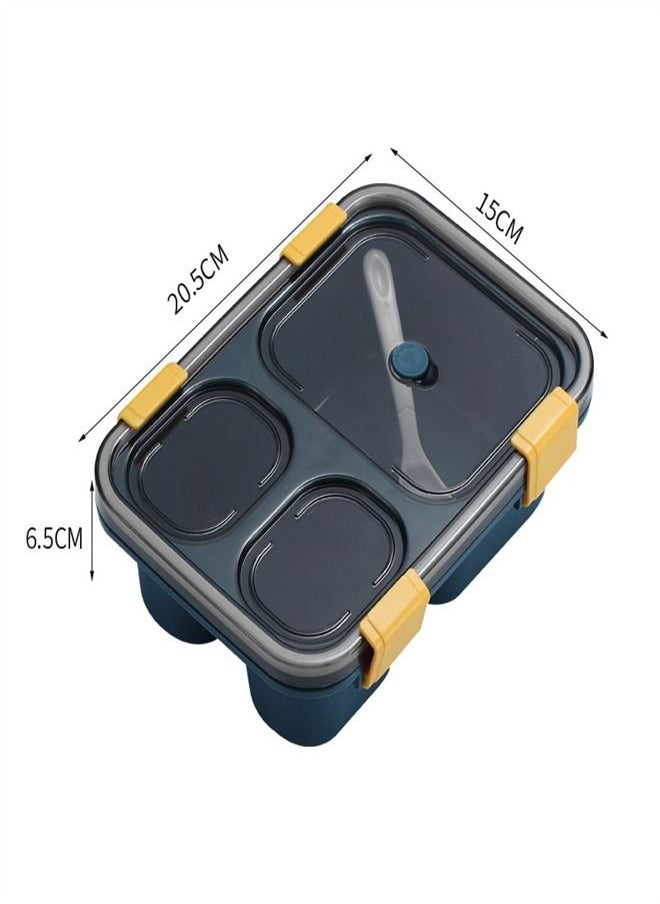 Loquat 850ML Microwave Oven Plastic Three Compartment Lunch Box Blue 
