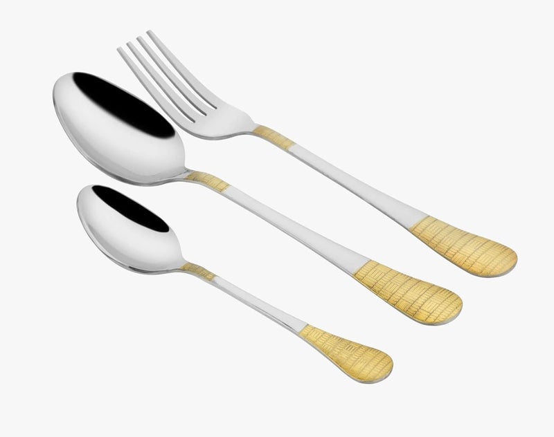 HOMEPRIVILEZ HOMEPRIVILEZ Nora 24 Karat Like Gold Plated Cutlery Set 18Pcs 6 Dinner Spoon 6 Dinner Forks 6 Teaspoon  - Image 1