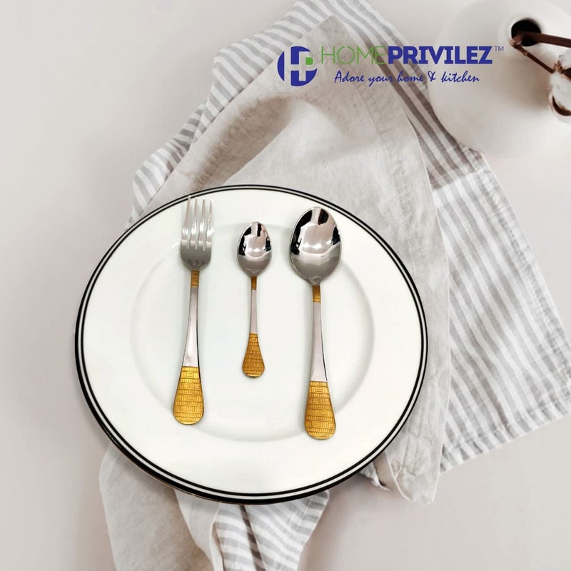 HOMEPRIVILEZ HOMEPRIVILEZ Nora 24 Karat Like Gold Plated Cutlery Set 18Pcs 6 Dinner Spoon 6 Dinner Forks 6 Teaspoon  - Image 5