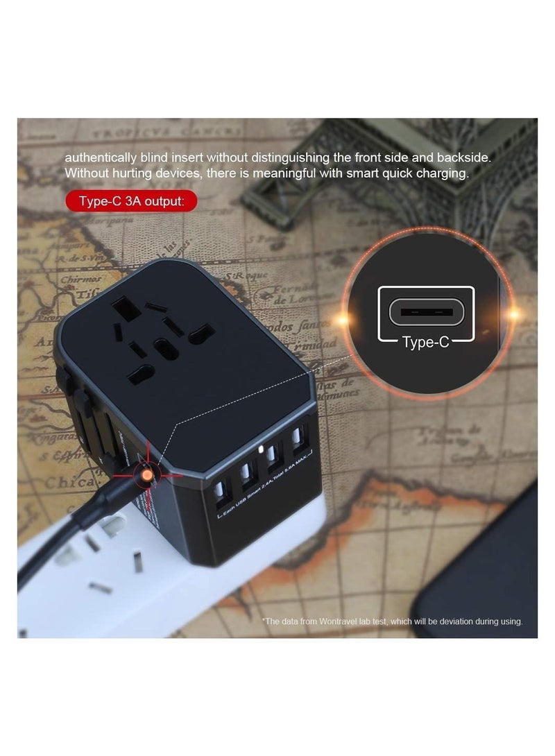 Universal International Travel Power Adapter with 3 USB + 1 Type C Charging Ports, European Adapter, Worldwide AC Outlet Plugs Adapters for Europe, UK, US, AU - Image 2