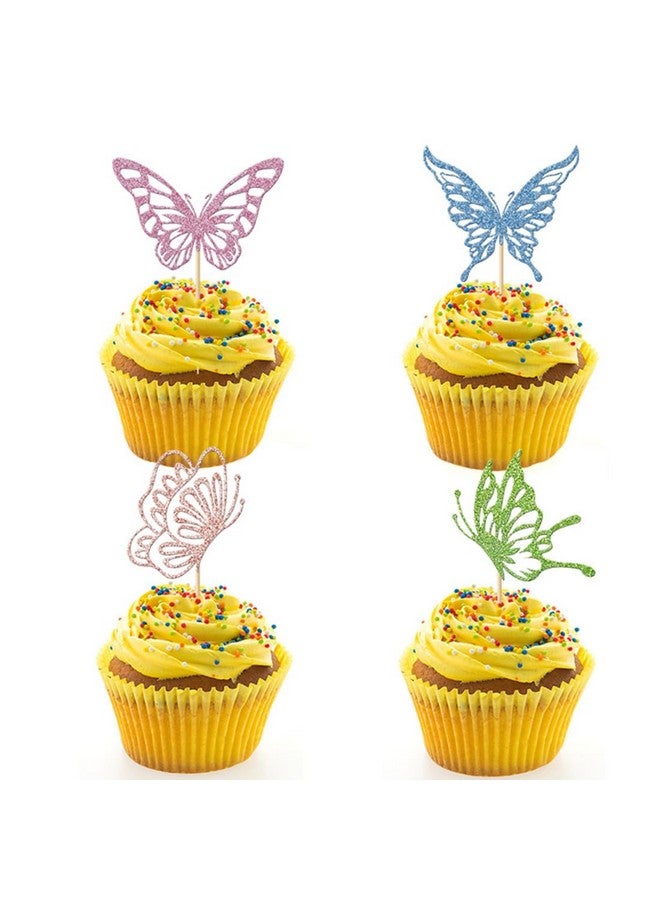 Morndew 24 PCS Glitter Colorful Butterfly Cupcake Toppers for Kids Birthday Party Baby Shower Wedding Party Decoration - Image 3