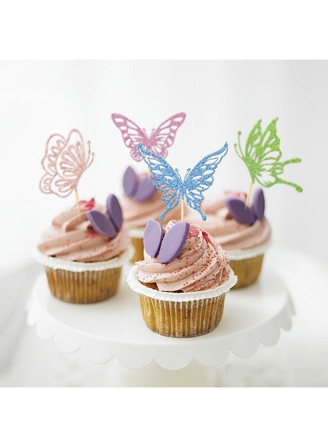 Morndew 24 PCS Glitter Colorful Butterfly Cupcake Toppers for Kids Birthday Party Baby Shower Wedding Party Decoration - Image 4