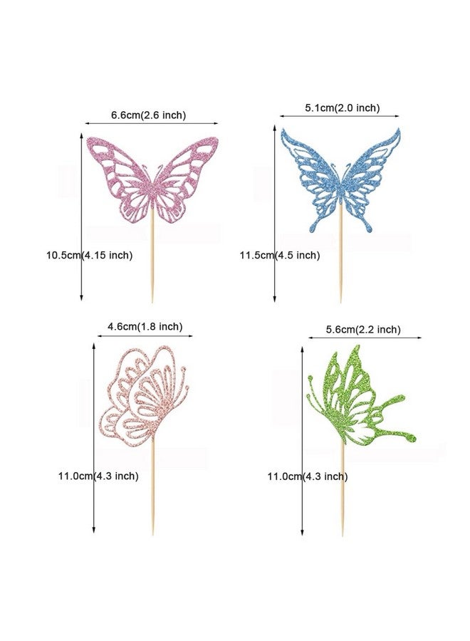 Morndew 24 PCS Glitter Colorful Butterfly Cupcake Toppers for Kids Birthday Party Baby Shower Wedding Party Decoration - Image 2