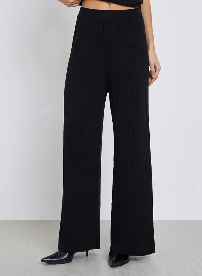 Styli Black Set of 3 - Ribbed Knit Top, Cardigan and Pants for Women | Best Price UAE
