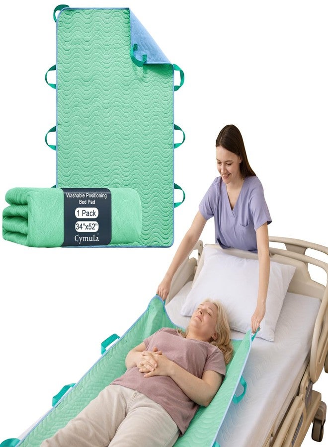 CYMULA Washable Positioning Bed Pad with 8 Reinforced Handles,Leakproof, Reusable Incontinence Absorbent Underpad for Elderly Care, Lifting, Turning, Transferring Patient (Green, 34"x52"-1 Pack) - Image 1