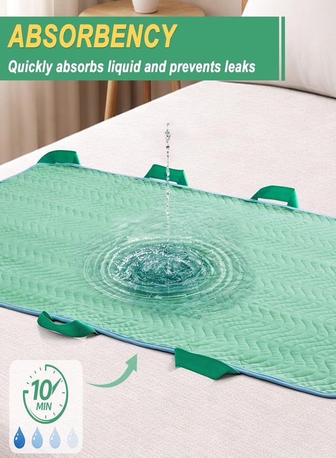 CYMULA Washable Positioning Bed Pad with 8 Reinforced Handles,Leakproof, Reusable Incontinence Absorbent Underpad for Elderly Care, Lifting, Turning, Transferring Patient (Green, 34"x52"-1 Pack) - Image 4