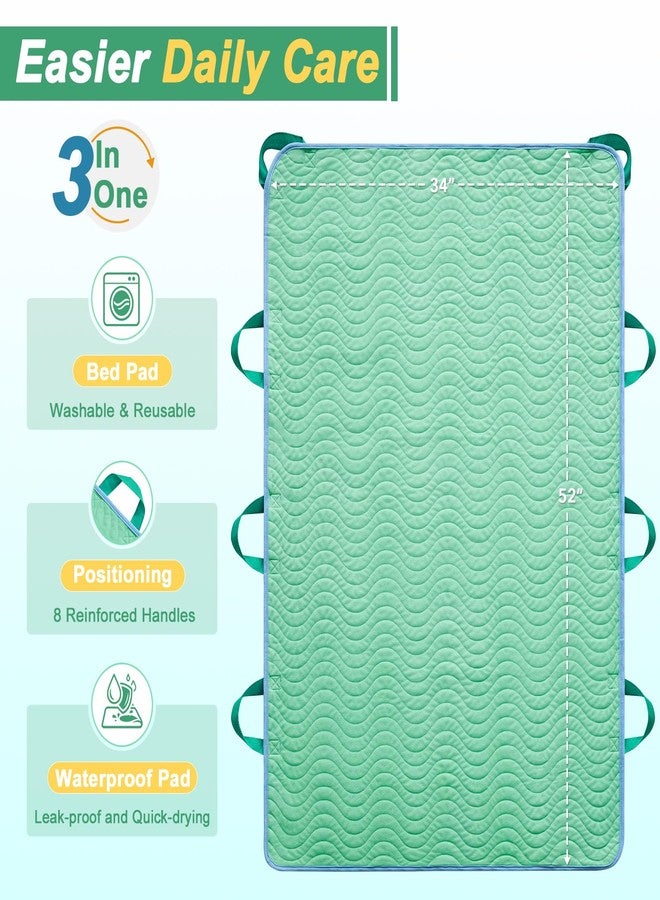 CYMULA Washable Positioning Bed Pad with 8 Reinforced Handles,Leakproof, Reusable Incontinence Absorbent Underpad for Elderly Care, Lifting, Turning, Transferring Patient (Green, 34"x52"-1 Pack) - Image 2