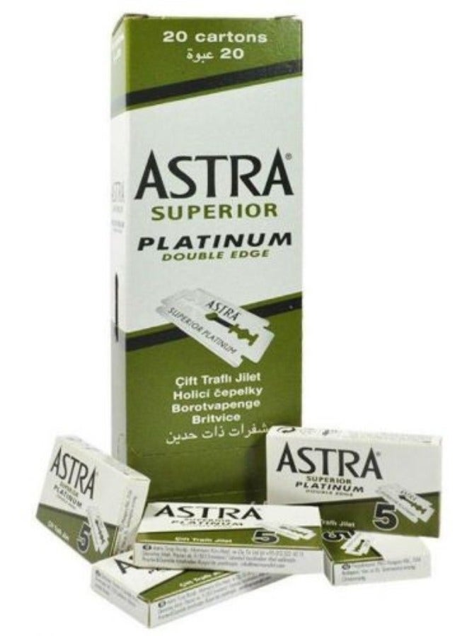 أسترا شفرات حلاقة بلاتينية مزدوجة الحافة مكونة من 100 قطعة باللون الفضي - Image 1