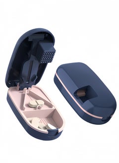 Pill splitter, portable pill box, pill splitter for small and large pills, pill cutter with storage compartment, portable pill cutter with grinding function, suitable for travel and daily use(Blue)
